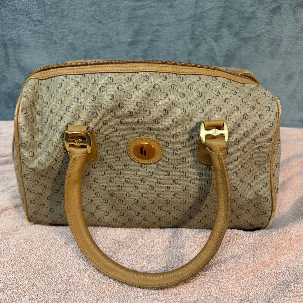 Carryland Vintage Brown Monogram Canvas Leather Boston Handbag Purse